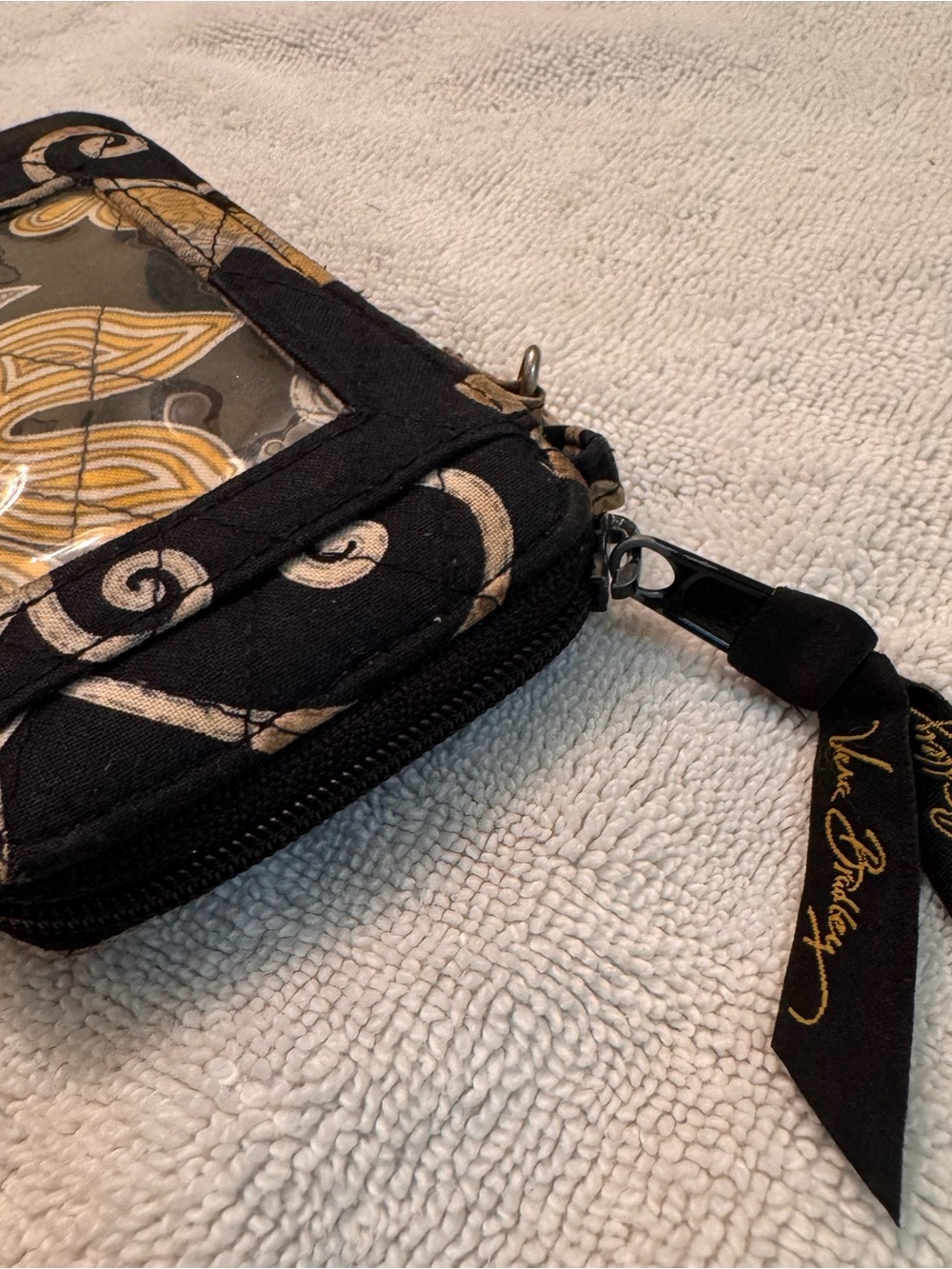 Vera Bradley Black and Yellow Quilted ID Wristlet